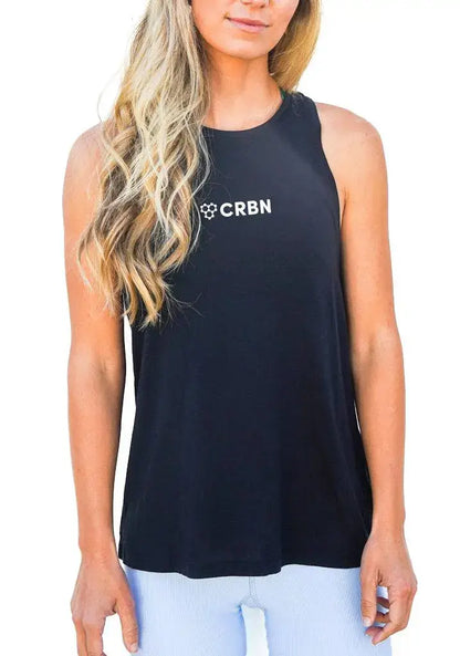 Women's CRBN Logo Performance Racerback Tank, breathable and stylish for active wear like Pickleball.