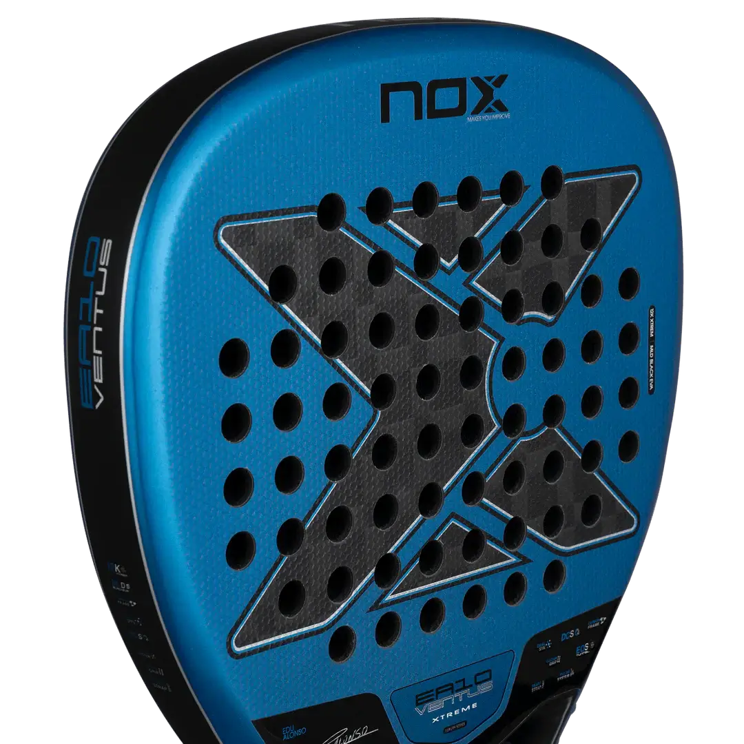 NOX EA10 VENTUS ATTACK 12K XTREM BY EDU ALONSO paddle showing its unique design and perforations.
