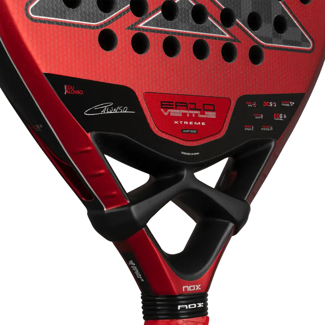 NOX EA10 VENTUS HYBRID 12K XTREM BY EDU ALONSO padel racket close-up showing design and features