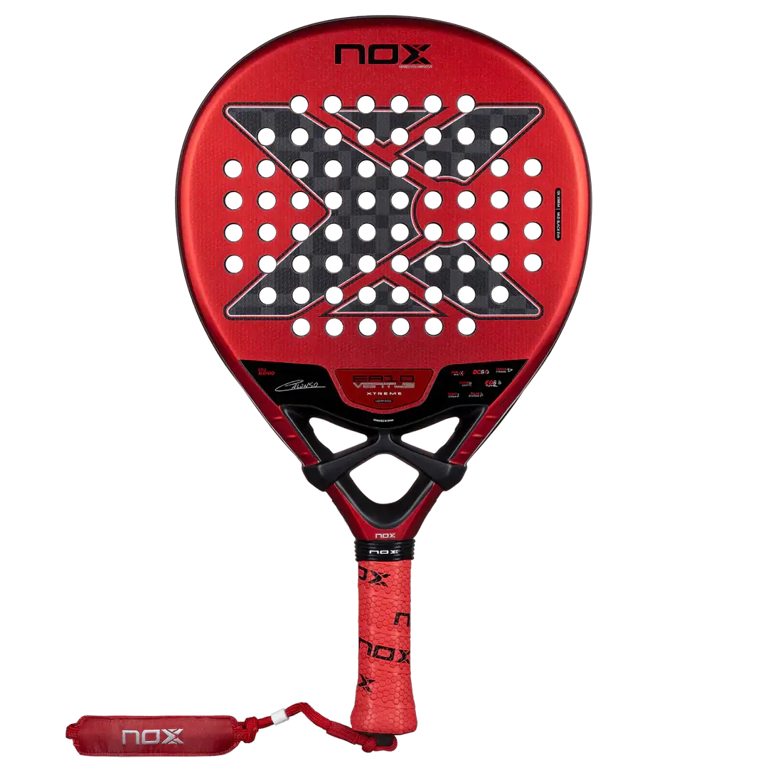 NOX EA10 VENTUS HYBRID 12K XTREM BY EDU ALONSO padel racket in red design.