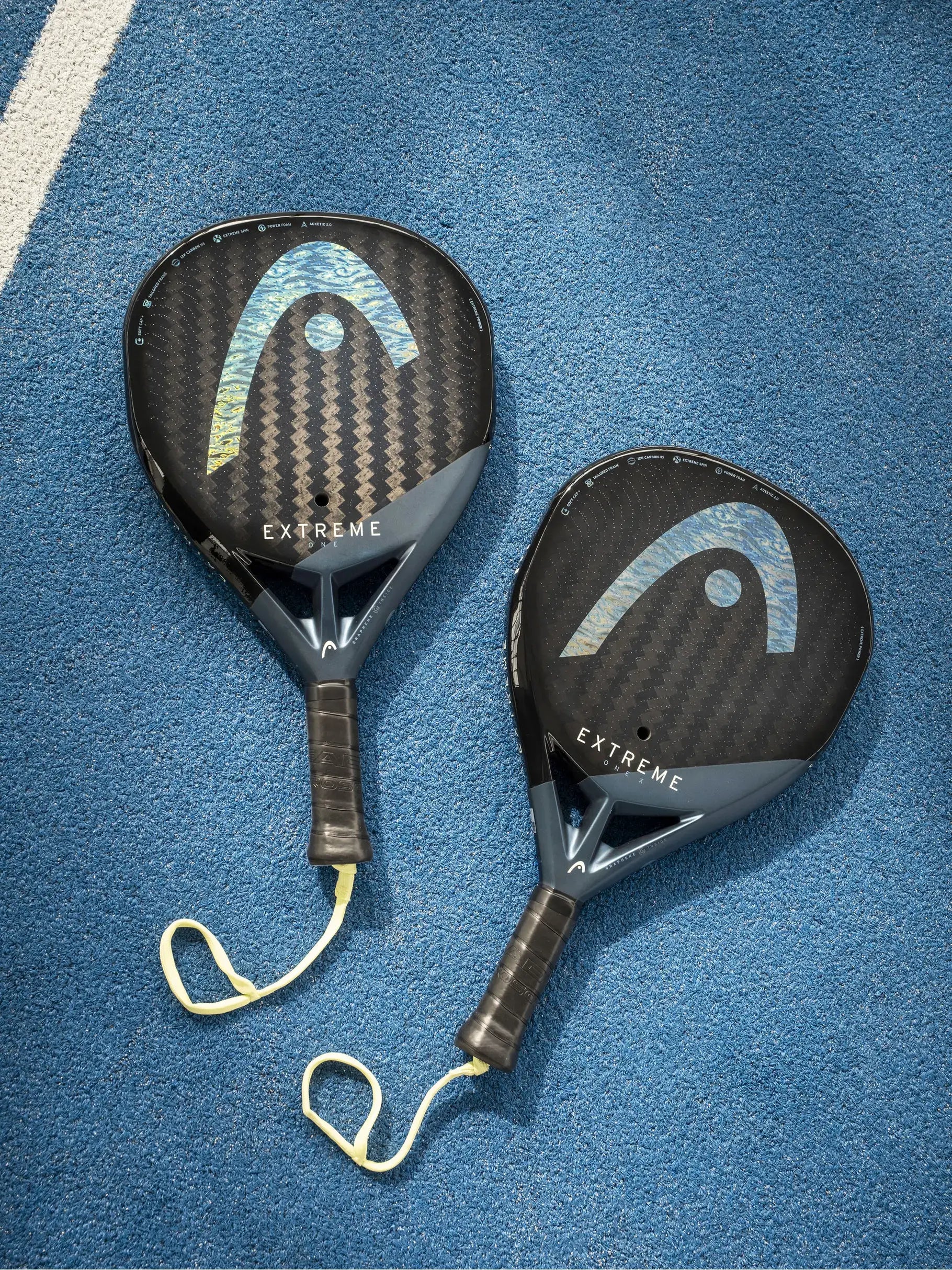 HEAD Extreme One Padel Racquet on a blue court surface showcasing its lightweight design and advanced technology.