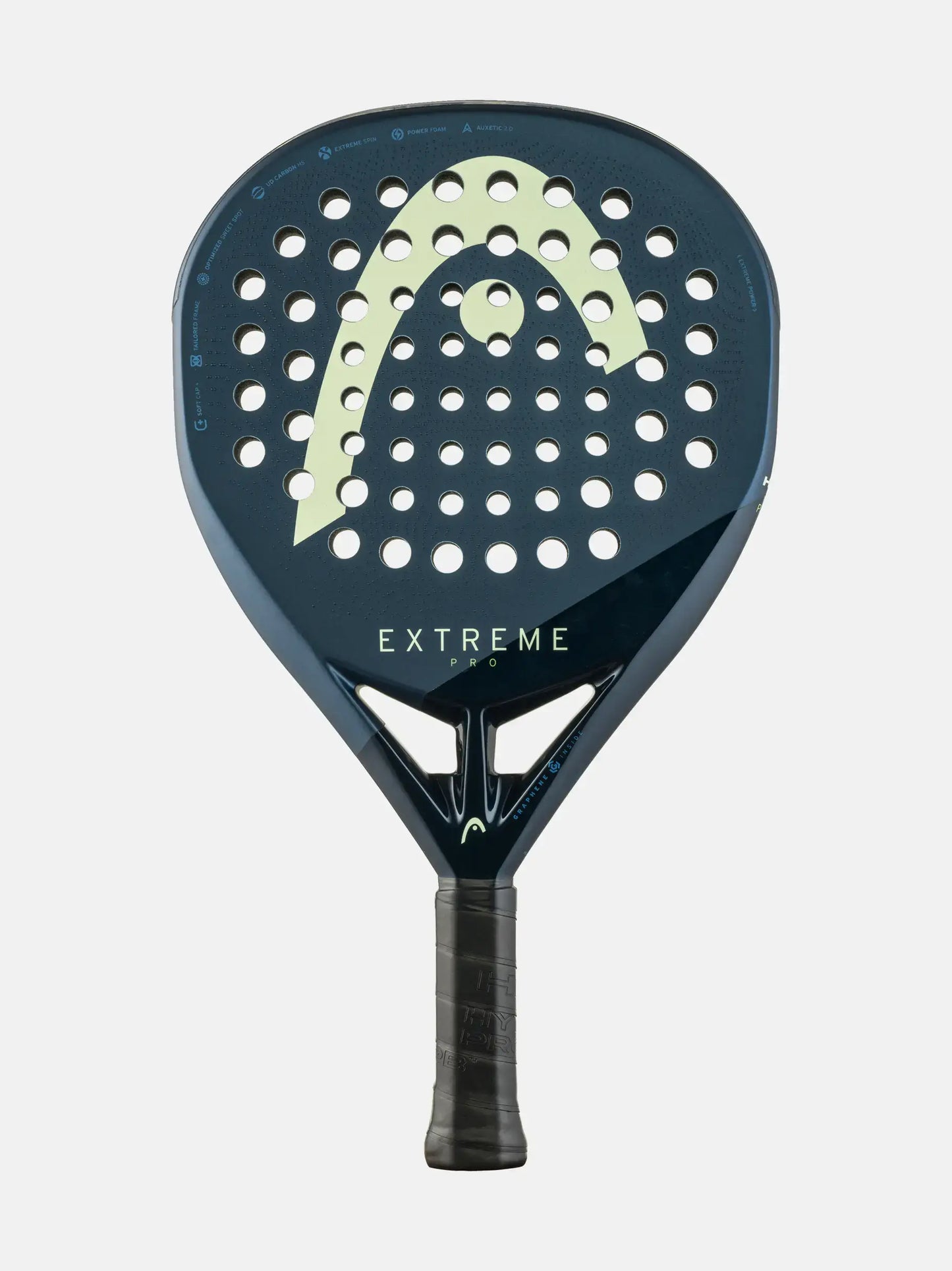 HEAD Extreme Pro Padel Racquet featuring a dynamic design and perforated surface for enhanced grip and power.