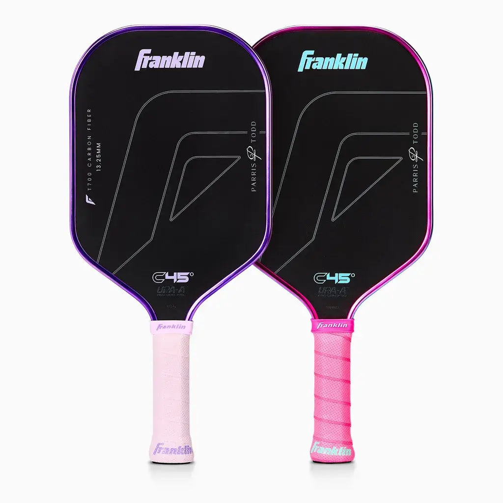 Franklin C45 Parris Todd Paddle Series in lilac and pink/blue colorways for enhanced control and style.