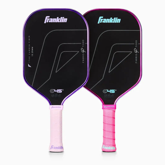 Franklin C45 Parris Todd Paddle Series in lilac and pink/blue colorways for enhanced control and style.