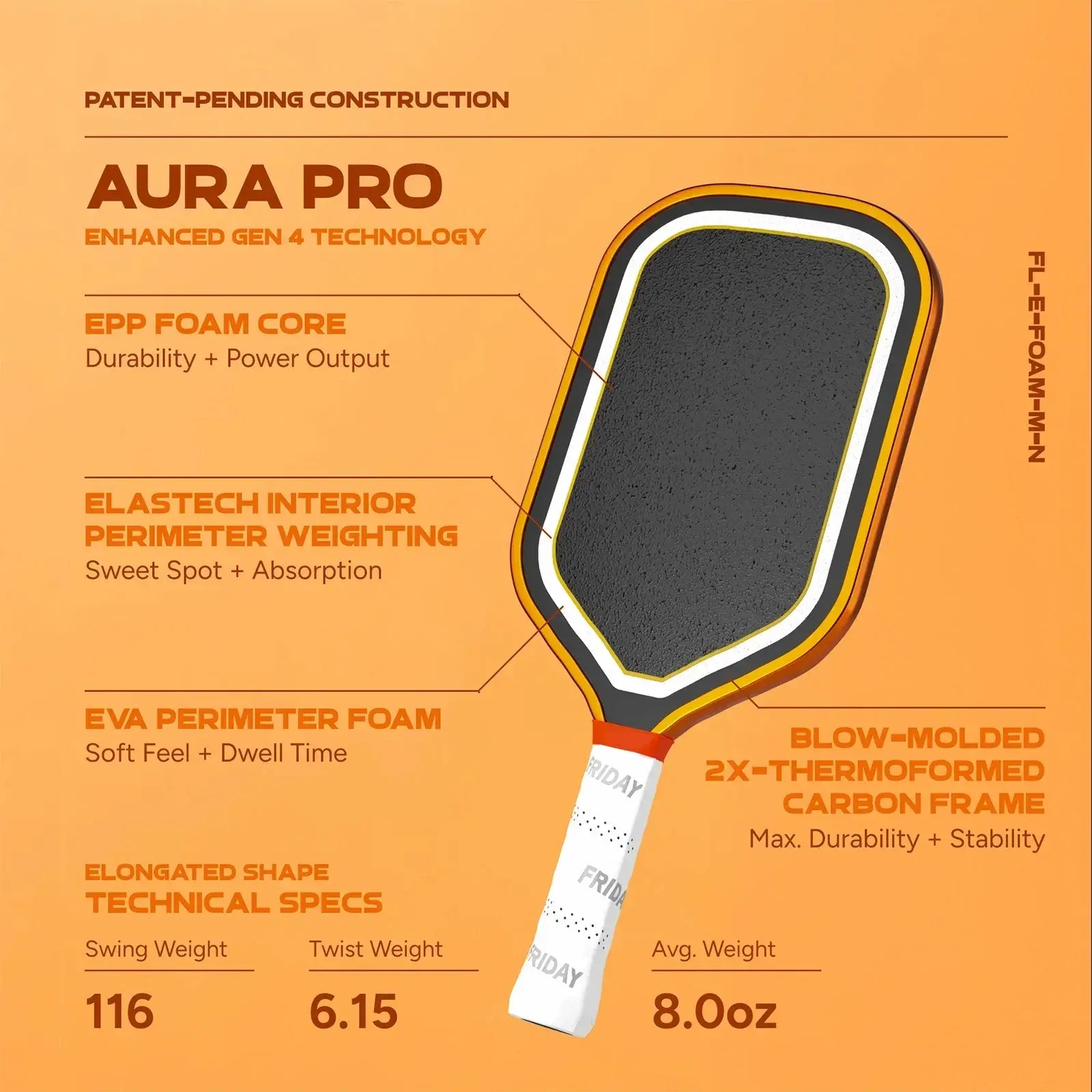 Friday Aura Pro -  Elongated (Limited Metallic Series) specifications and features diagram