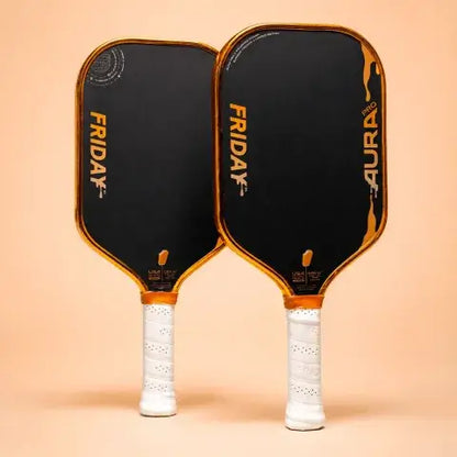 Friday Aura Pro -  Elongated (Limited Metallic Series) paddles with striking design on a soft background.