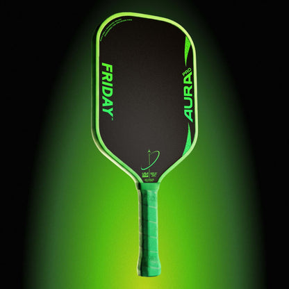 Friday AURA PRO - Elongated paddle featuring vibrant green design and advanced performance technology.