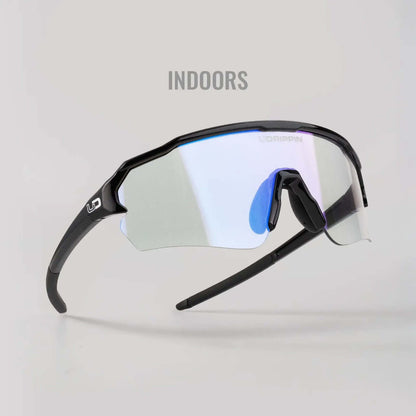 Udrippin "HAVOK" Sunglasses  - Black with photochromic lenses, seen indoors with clear lenses.