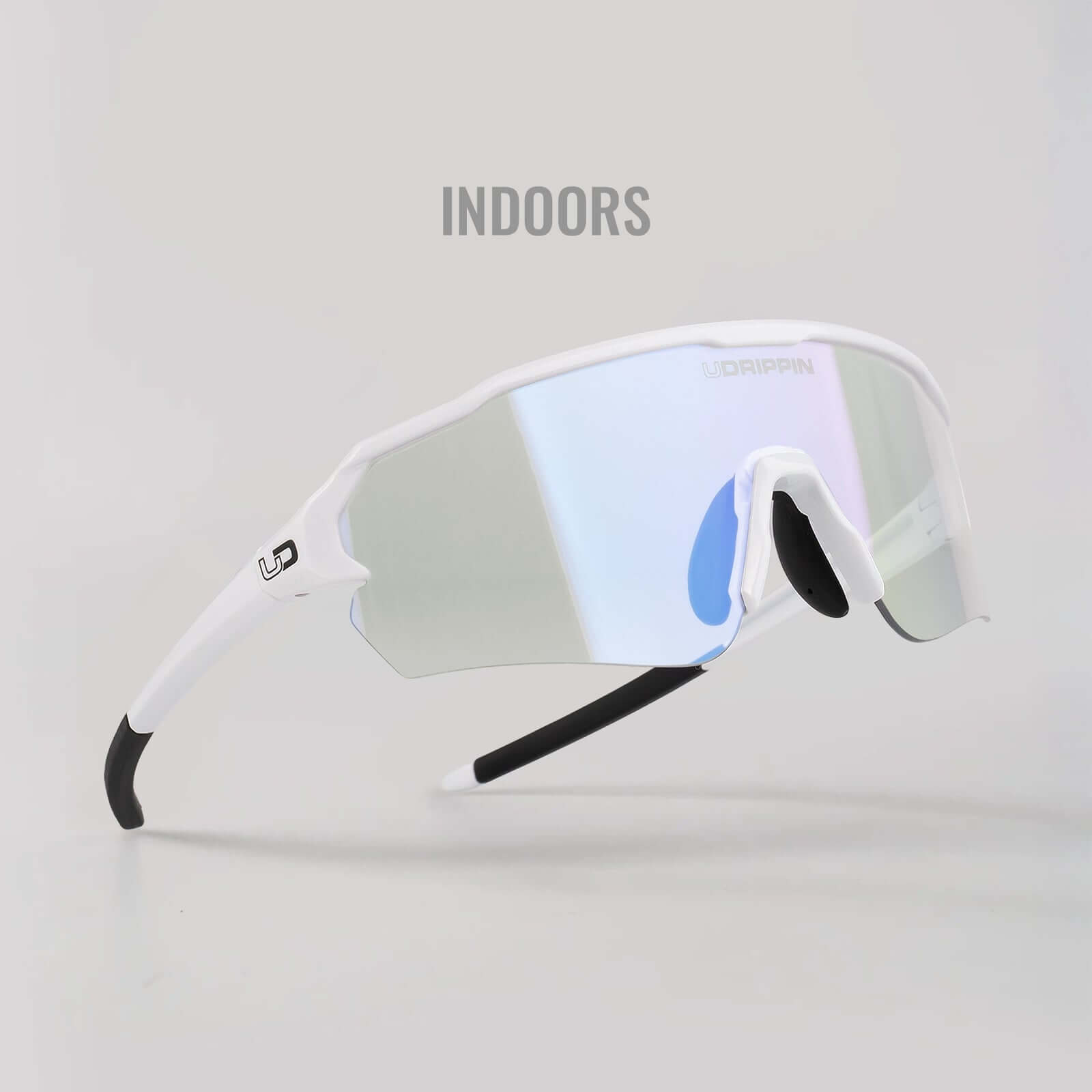 Udrippin "HAVOK" Sunglasses  - White displayed indoors with photochromic lenses.