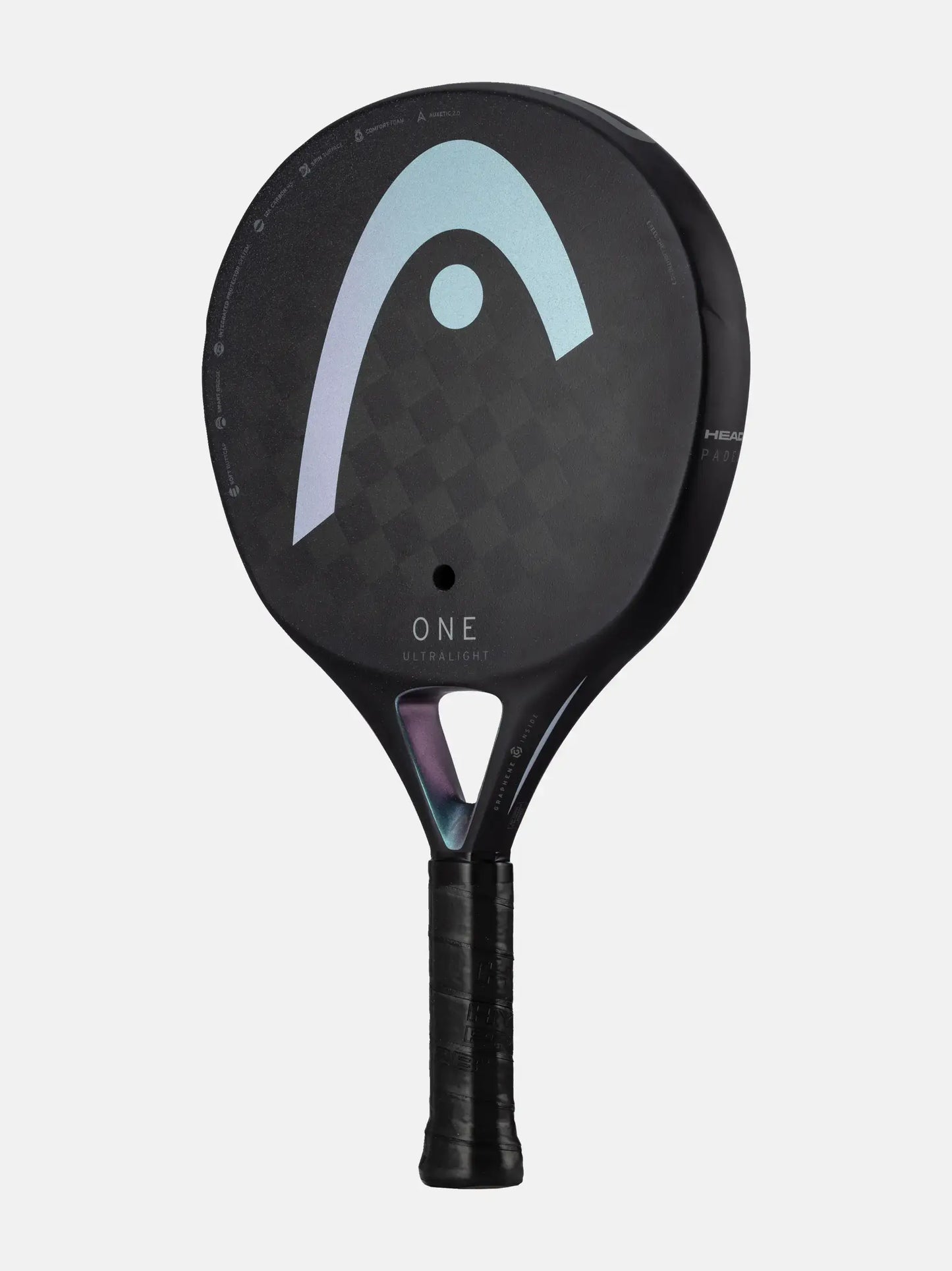 HEAD One Ultralight Padel Racquet featuring a sleek black design and lightweight construction.