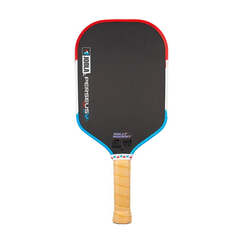Joola Perseus Pro V Rally Rocket (Limited Edition) paddle with a colorful design and ergonomic handle.