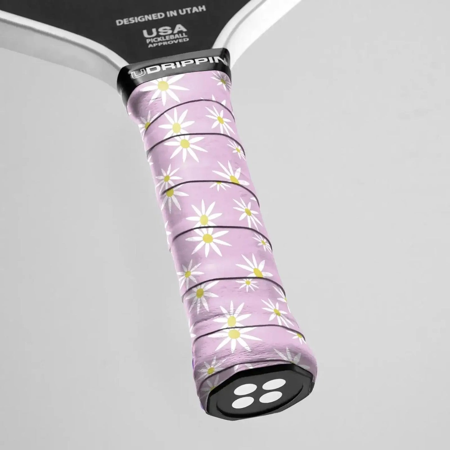 Udrippin Lavender Flower - Custom Grips featuring a lavender grip with white flowers on a pickleball paddle.