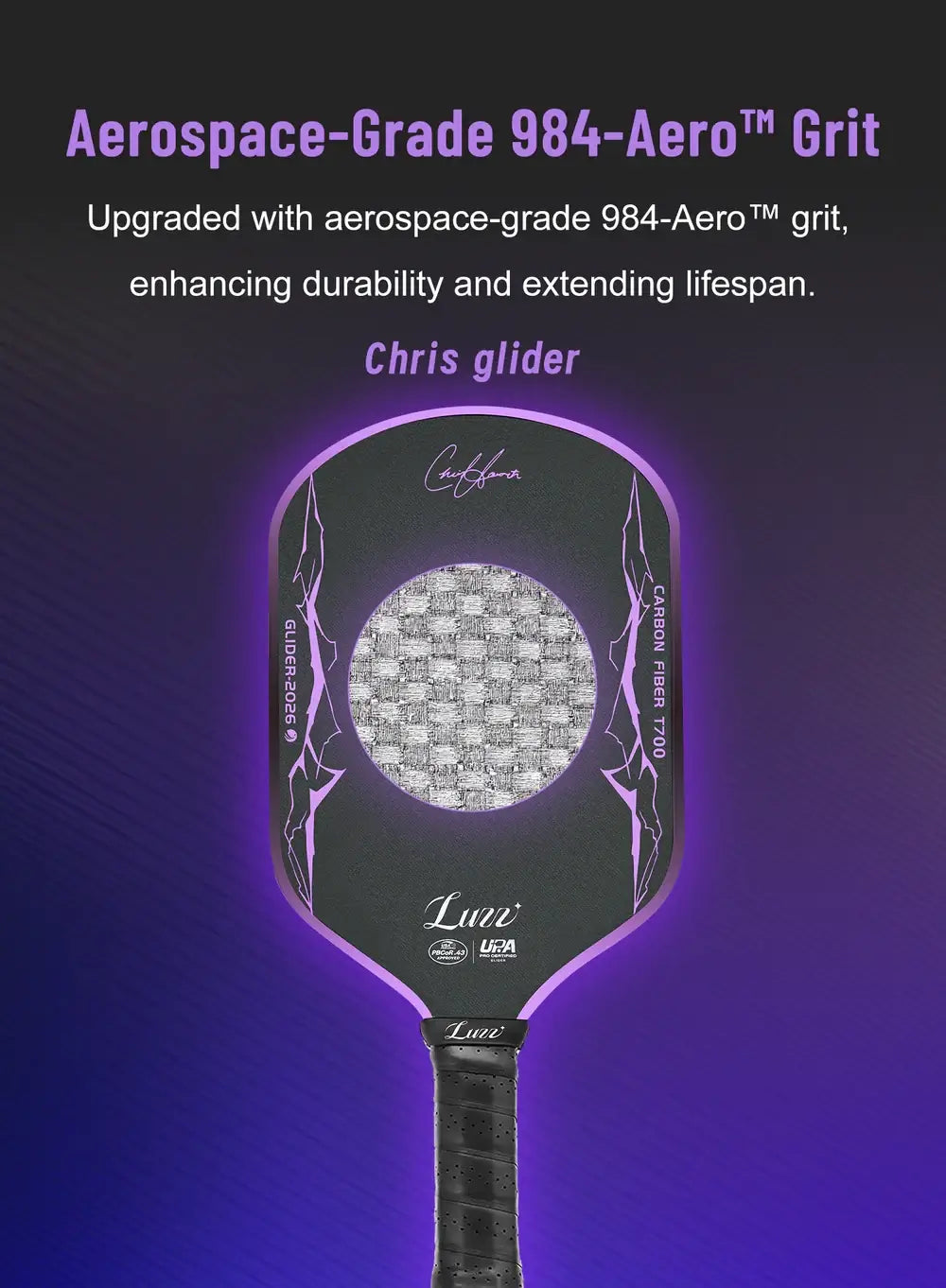 Luzz Chris Haworth Glider 2026 Hybrid Paddle featuring aerospace-grade 984-Aero™ grit for enhanced durability.