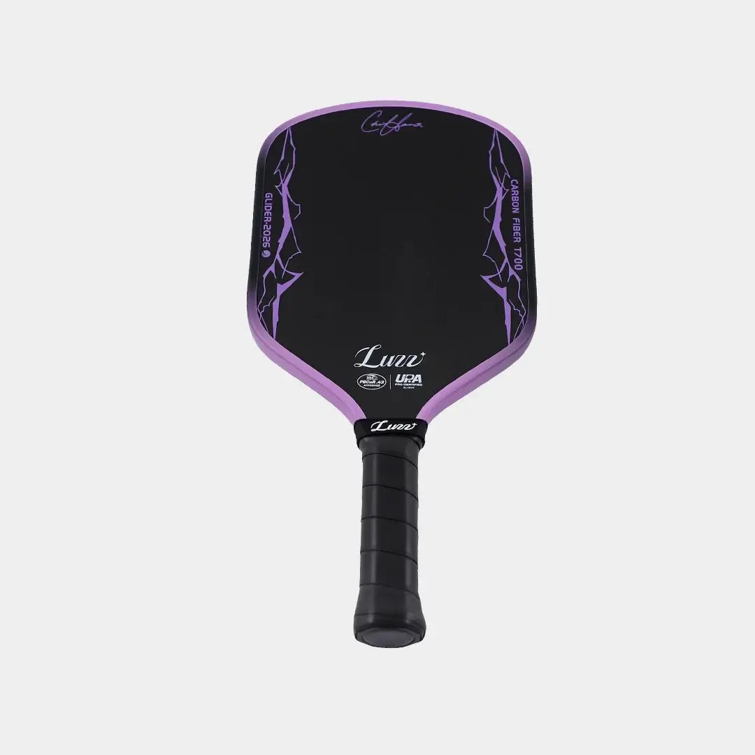 Luzz Chris Haworth Glider 2026 Hybrid Paddle with purple accents and ergonomic grip.