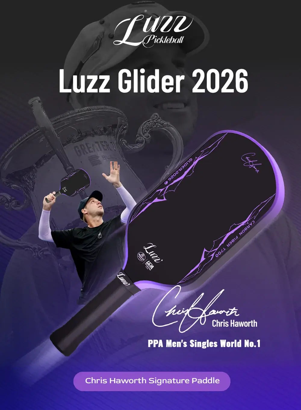 Luzz Chris Haworth Glider 2026 Hybrid Paddle with signature design and PPA Men's Singles World No.1.