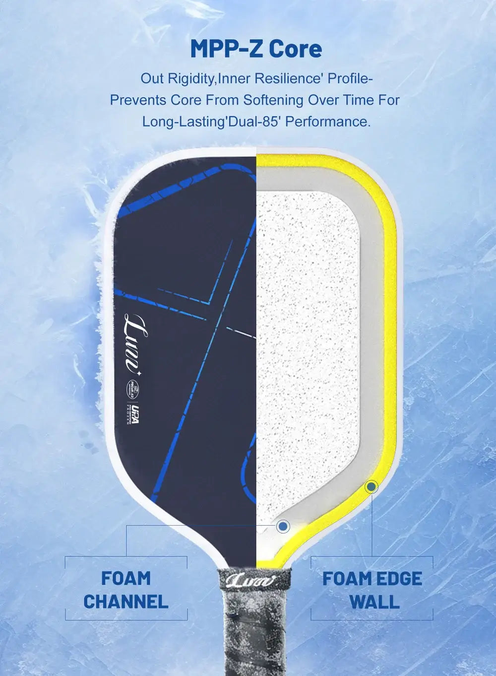 Luzz Inferno Frozen Paddle showcasing MPP-Z Core technology for enhanced performance and durability.
