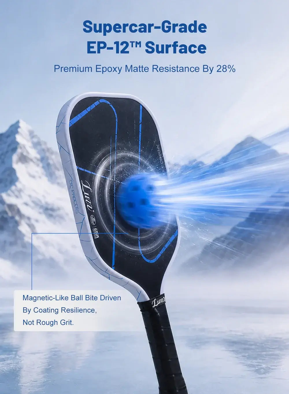 Luzz Inferno Frozen Paddle featuring supercar-grade EP-12™ surface for enhanced performance and ball control.