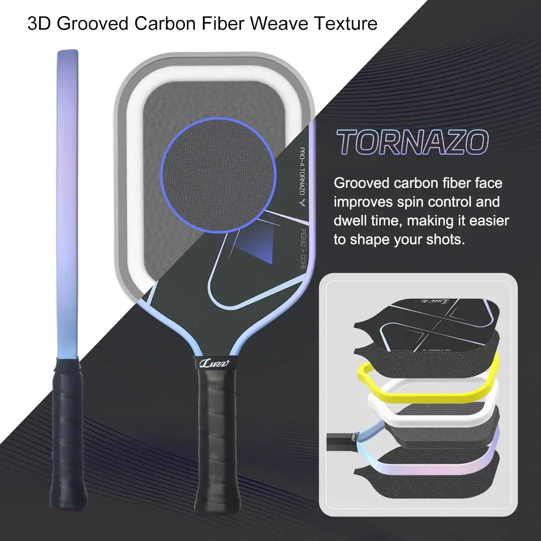 Luzz Pro 4 Tornazo 3D Grooved Carbon Fiber Weave Texture for enhanced spin control and shot shaping.