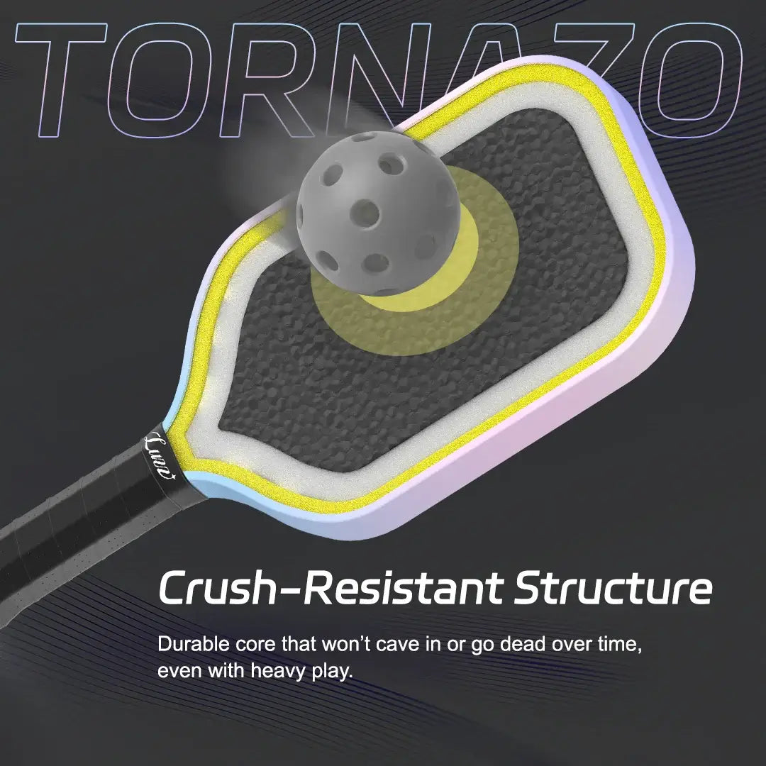 Luzz Pro 4 Tornazo pickleball paddle with crush-resistant structure and durable PEBAZ™ core.