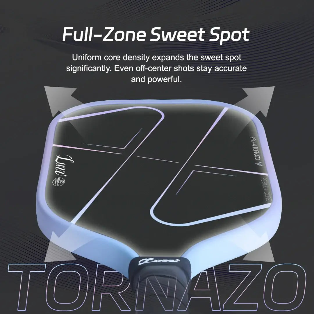 Luzz Pro 4 Tornazo pickleball paddle image showcasing the full-zone sweet spot for accurate and powerful shots.