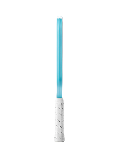 SLK ERA Power Elongated paddle with a white grip and blue paddle face, designed for aggressive play styles.