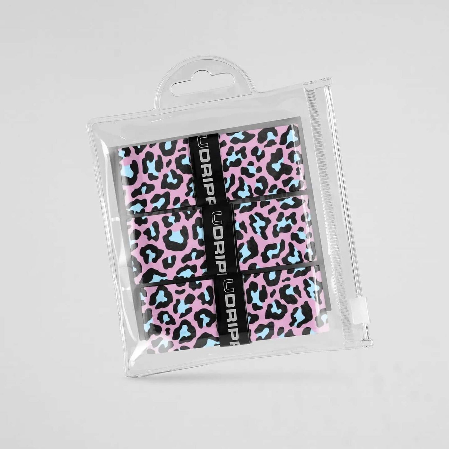 Udrippin Pink Leopard Print - Custom Grips pack showcasing bold pink leopard design for pickleball and tennis.