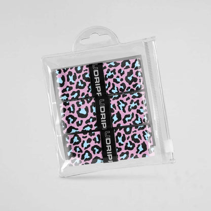 Udrippin Pink Leopard Print - Custom Grips pack showcasing bold pink leopard design for pickleball and tennis.