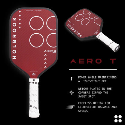 Holbrook Aero Kevlar T pickleball paddle showcasing its lightweight design and expanded sweet spot features.