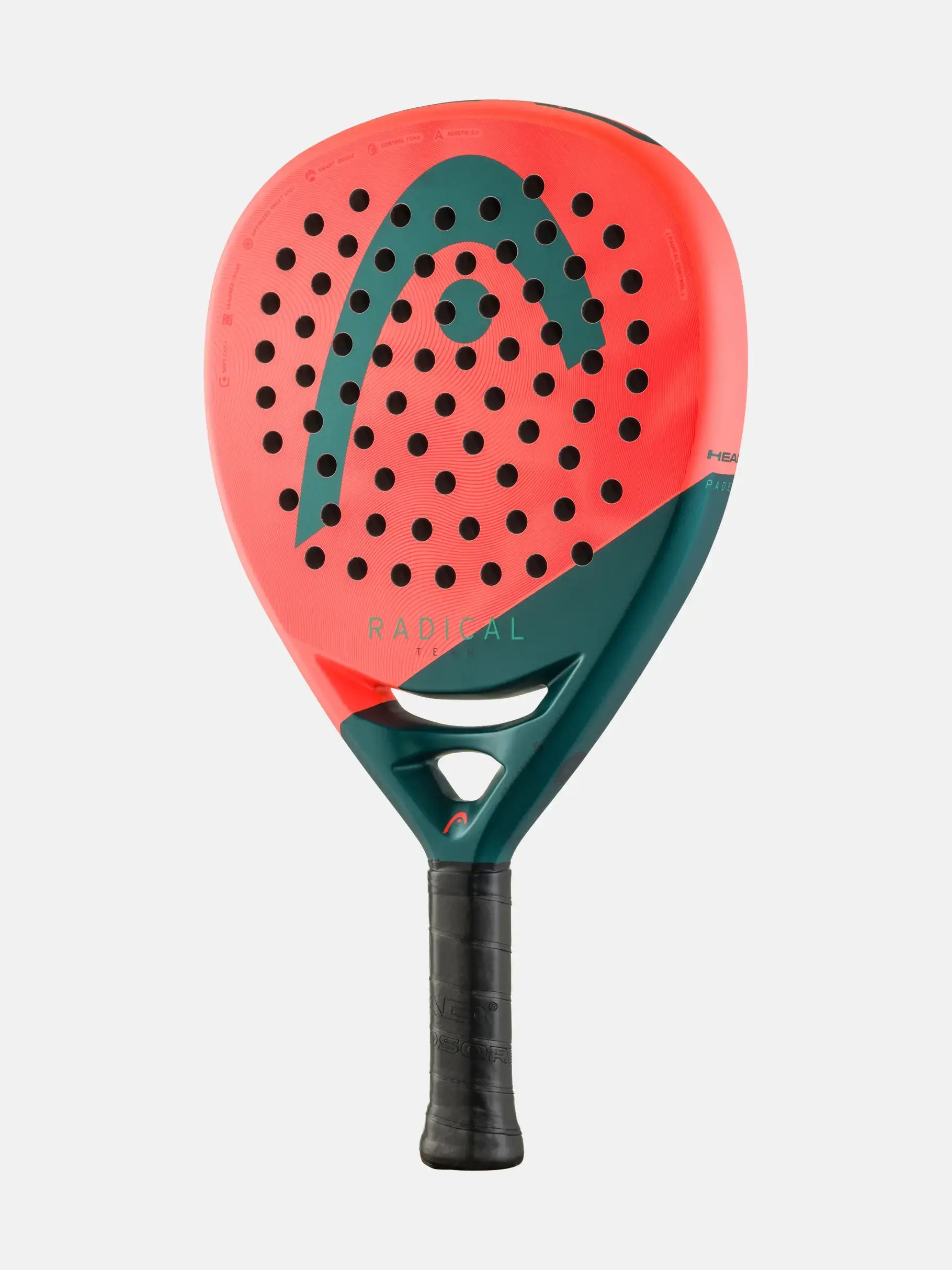 HEAD Radical Team Padel Racquet with soft fiberglass hitting surface for control and comfort.