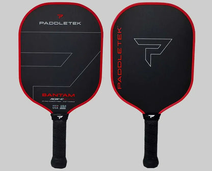 Bantam ALW-C 14.3 pickleball paddle by Paddletek, featuring a sleek black design and red accents for power and control.