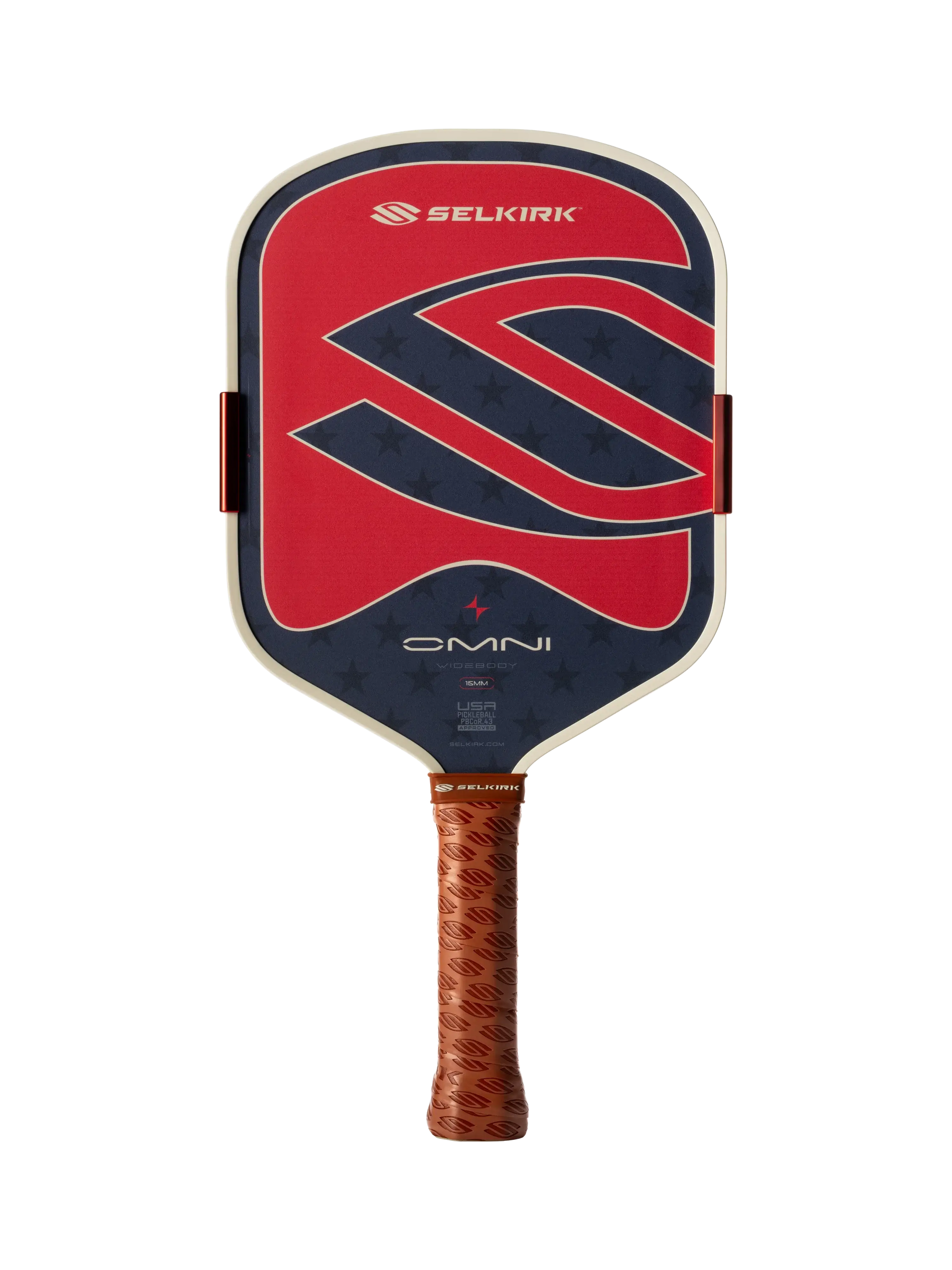 Selkirk OMNI Pickleball Paddle 1776 (Wide Body) with red and blue design, featuring star accents and a textured handle.