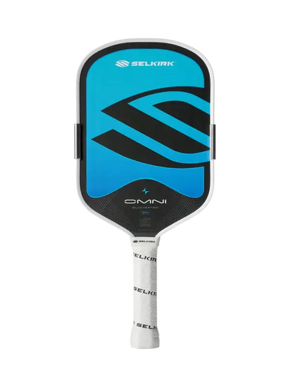 Selkirk OMNI Pickleball Paddle (Elongated) featuring a blue design and textured grip for superior performance.