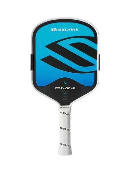 Selkirk OMNI Pickleball Paddle (Wide Body) featuring a blue design and ergonomic grip.