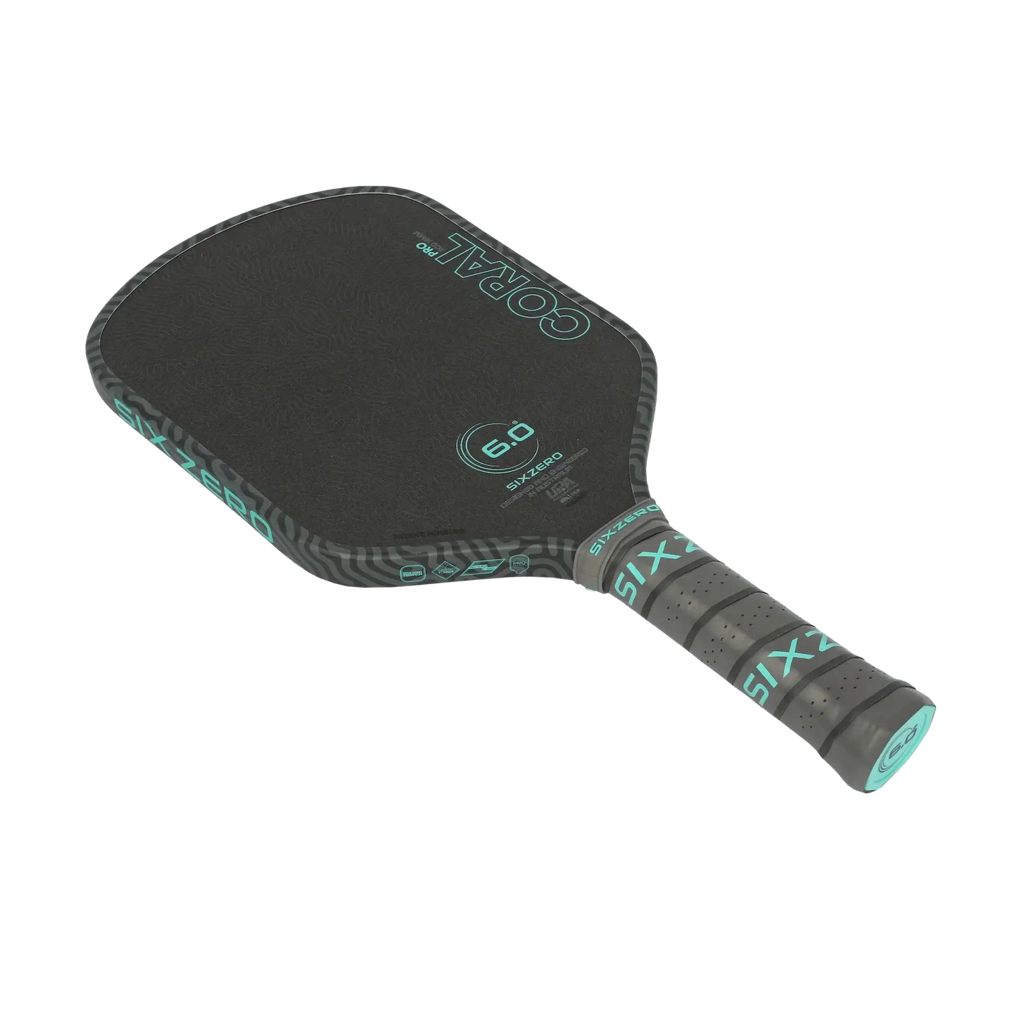 Six Zero Coral Pro 16mm pickleball paddle with enhanced grip and spin features.