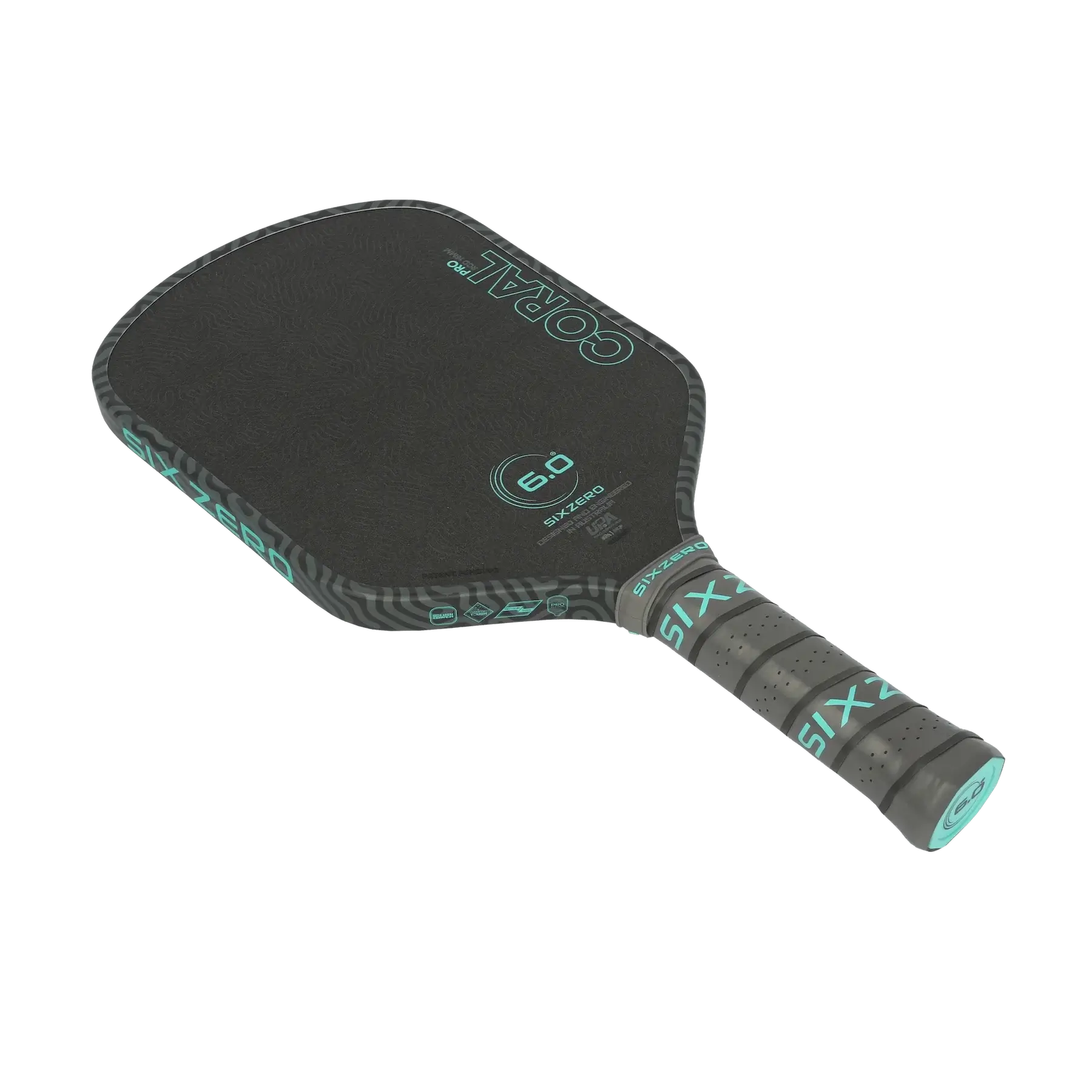 Six Zero Coral Pro 16mm pickleball paddle with enhanced grip and spin features.