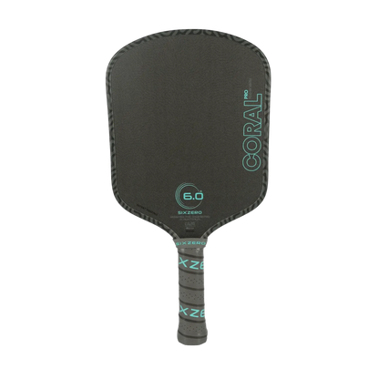 Six Zero Coral Pro 16mm paddle front view with double diamond tough surface and black design.