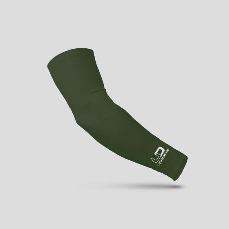 Udrippin Arm Sleeves in olive green, offering comfort and performance for sports with a breathable design.