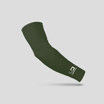 Udrippin Arm Sleeves in olive green, offering comfort and performance for sports with a breathable design.