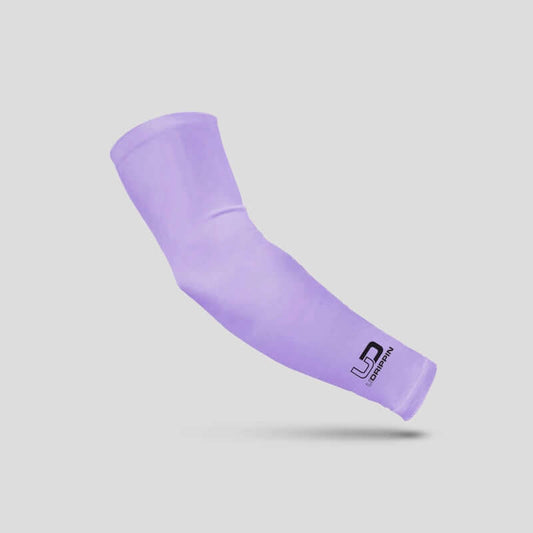 Udrippin Arm Sleeves in light purple color with logo, designed for comfort and performance during sports activities.