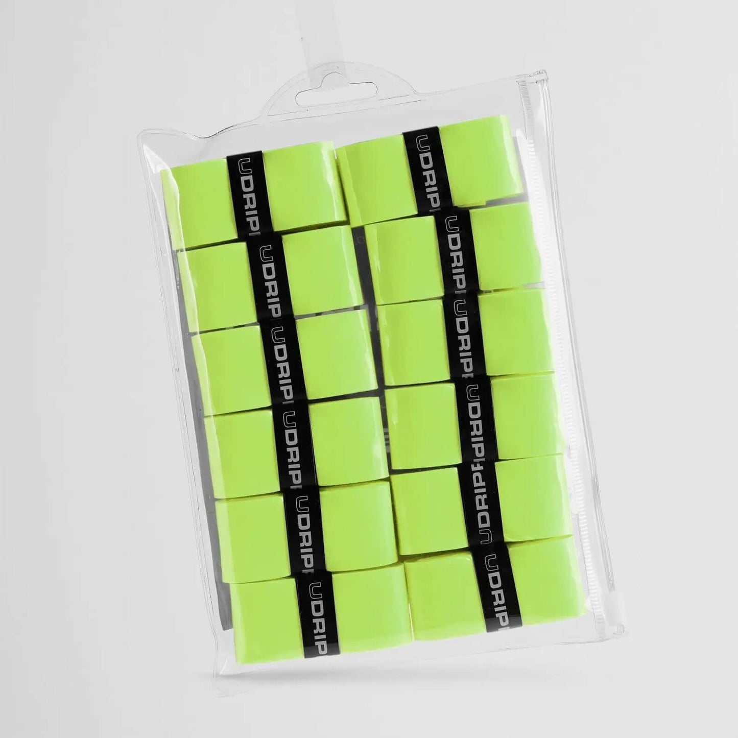 Udrippin Neon Green - Pro Tour tack grips in a pack of 12, featuring high grip and sweat absorbent qualities.