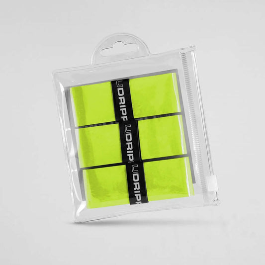 Udrippin Neon Green - Pro Tour grips in a pack, designed for enhanced tack and sweat absorption.