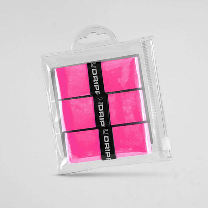 Udrippin Neon Pink - Comfort Tour paddle grip pack showing high quality sweat absorbent grips in a clear package.