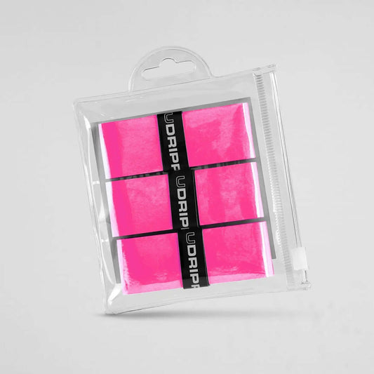 Udrippin Neon Pink - Comfort Tour paddle grip pack showing high quality sweat absorbent grips in a clear package.