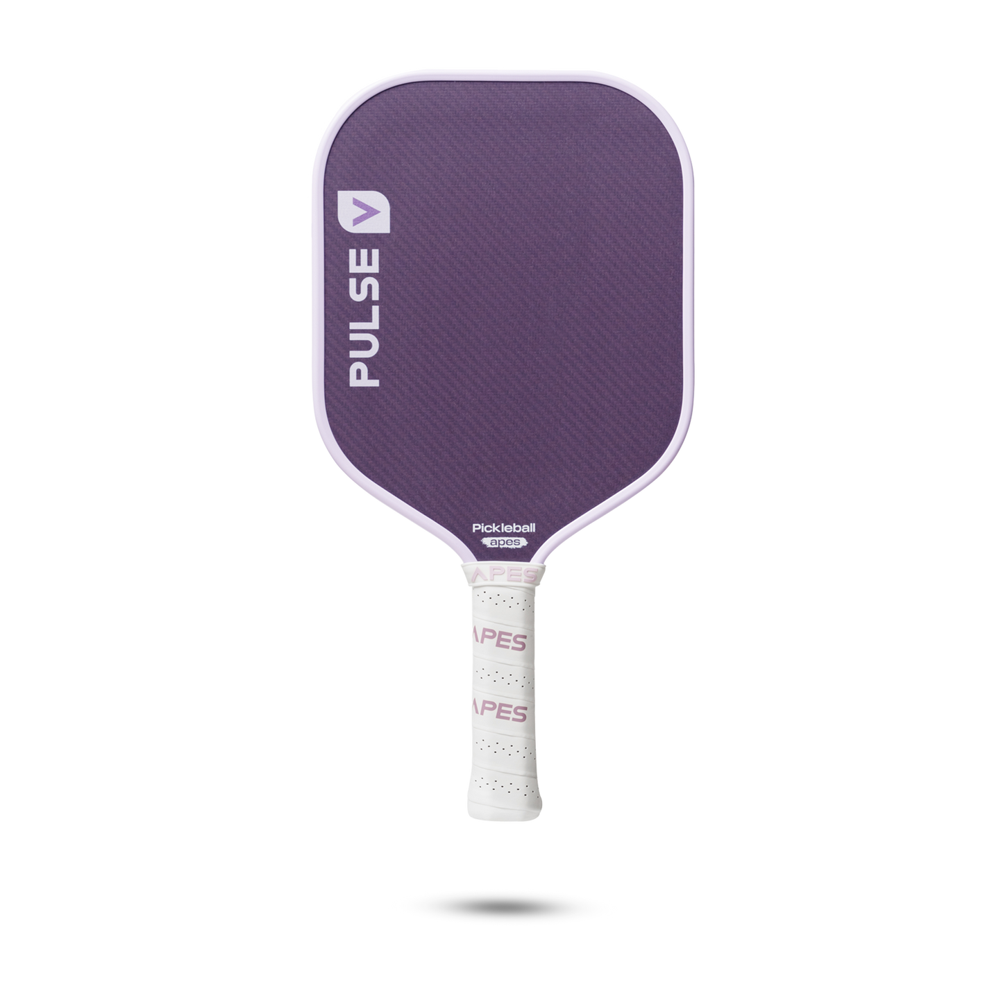 PickleballApes Pulse V paddle in purple with leather performance grip and poly aramid fiber surface. Ideal for advanced gameplay.