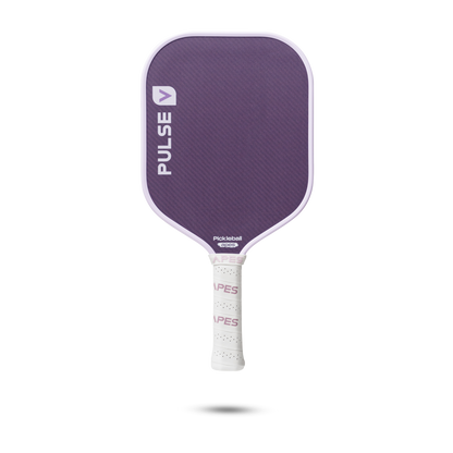 PickleballApes Pulse V paddle in purple with leather performance grip and poly aramid fiber surface. Ideal for advanced gameplay.