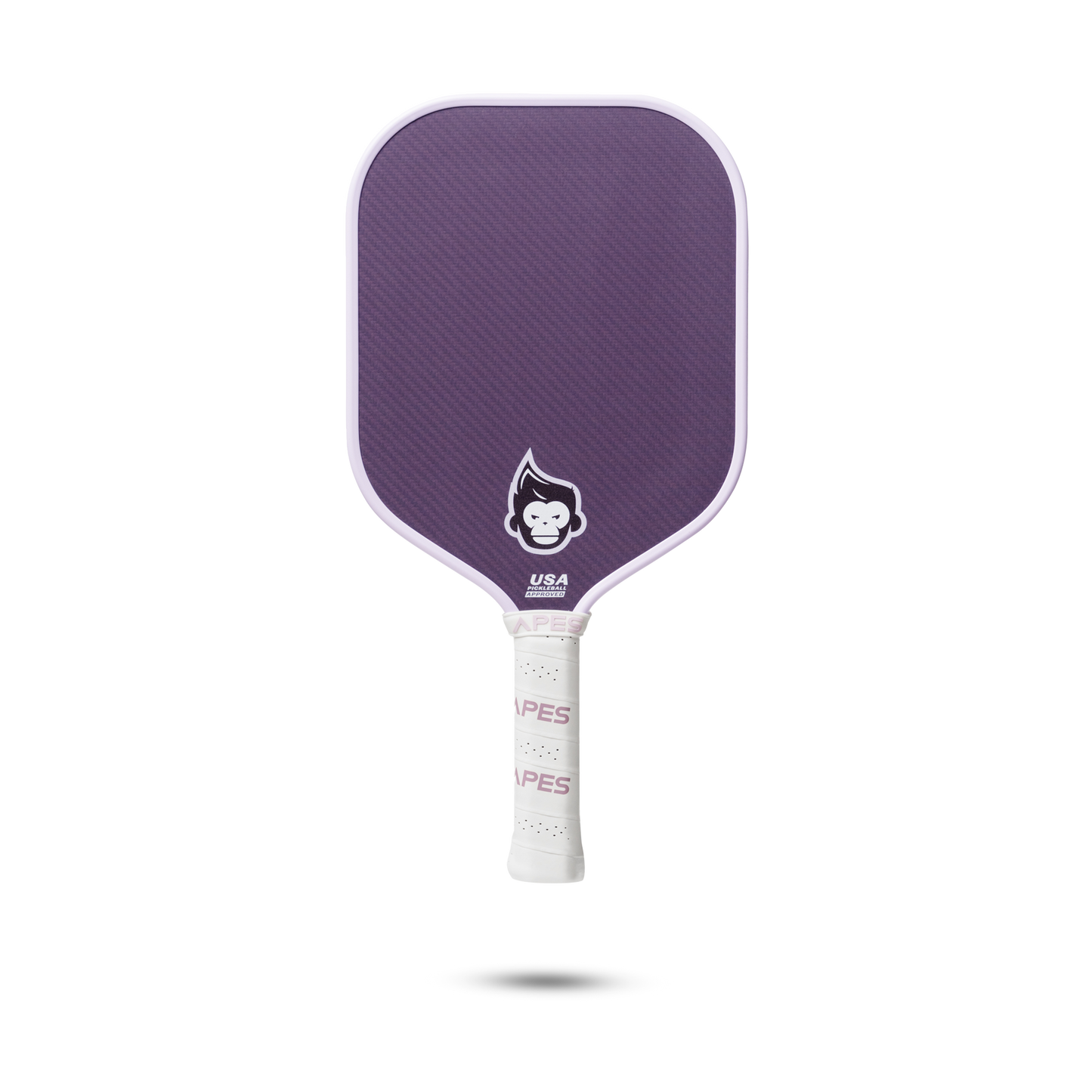 PickleballApes Pulse V paddle in purple with honeycomb core and leather grip, designed for optimal performance and durability.