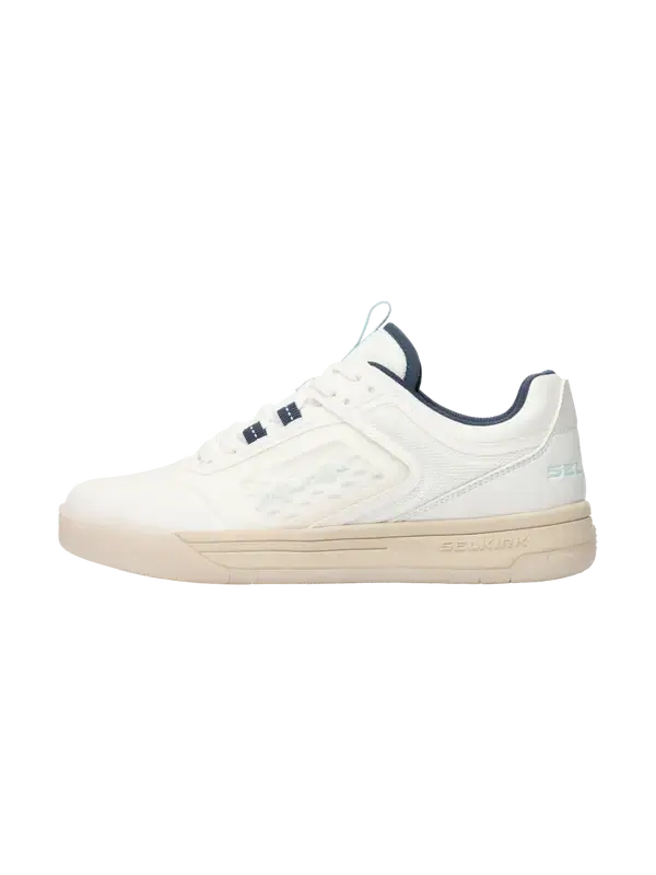 Selkirk Sport Legacy Pro Women's Pickleball Shoe with InfiniGrip side view in white and navy.