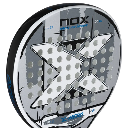 NOX X-HERO WHITE racket featuring HR3 rubber core for beginner and intermediate players.