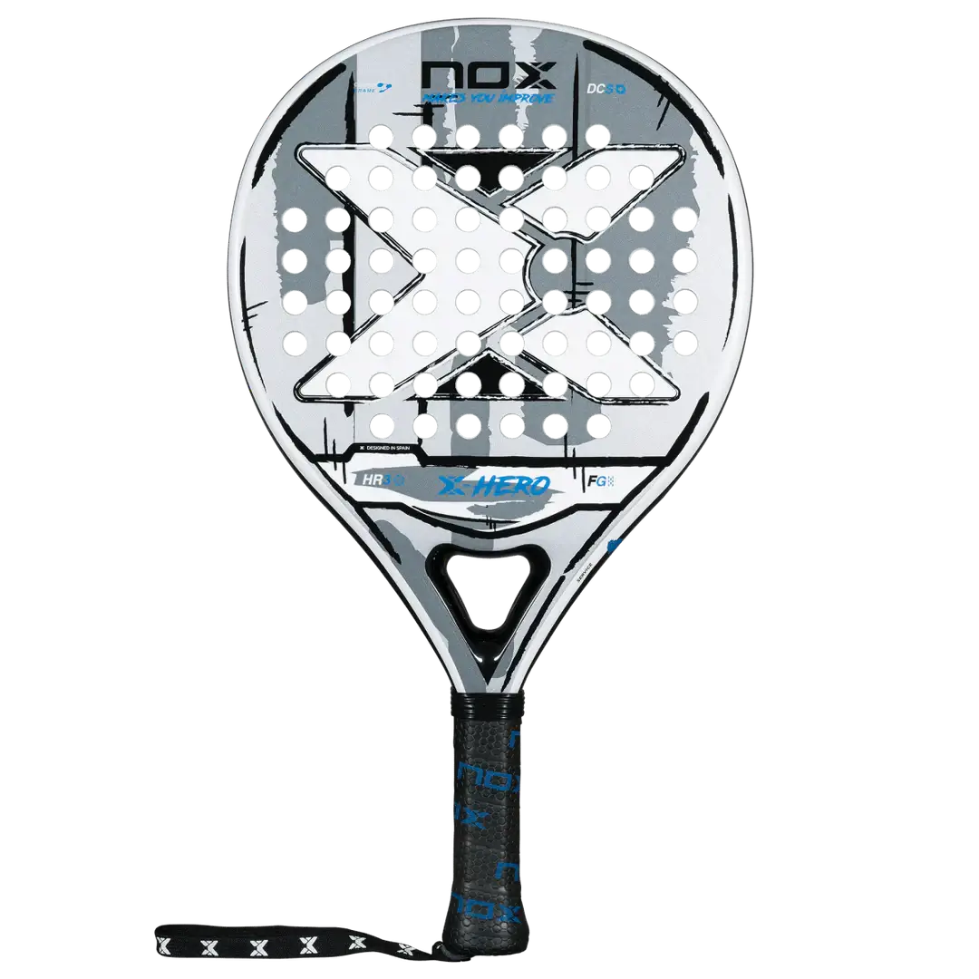 NOX X-HERO WHITE paddle racket designed for beginner and intermediate players for optimal control and maneuverability.