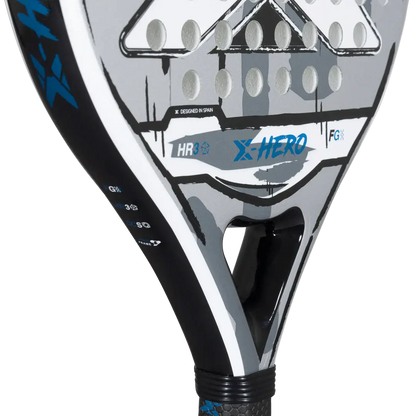 NOX X-HERO WHITE paddle racket featuring HR3 rubber core and dynamic design for beginner and intermediate players.